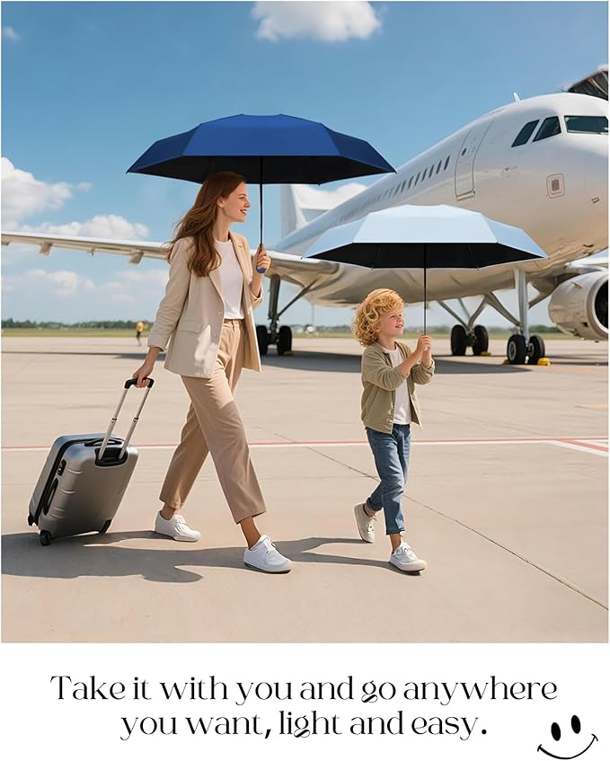 Seniny Mini Portable Travel Umbrella with Case - Compact Umbrellas for Rain & Sun UV Protection for Backpack Pocket, Lightweight Folding Small Umbrella, Tiny Purse Size UV Blocker for Kids Women Girls