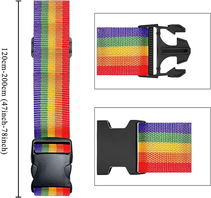 2 Pack Suitcase Belts, Adjustable Luggage Straps, Bright Colors Travel Packing Straps with Quick Release Buckle (Rainbow)