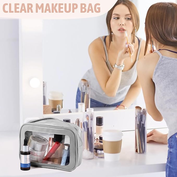 YOPCDJ 5 Pack Clear Toiletry Bag,TSA Approved Travel Makeup Pouch with Zipper for Cosmetics and Toiletries，Diaper Bag Organizer Pouch Set,Purse Organizer for Christmas Women Gift