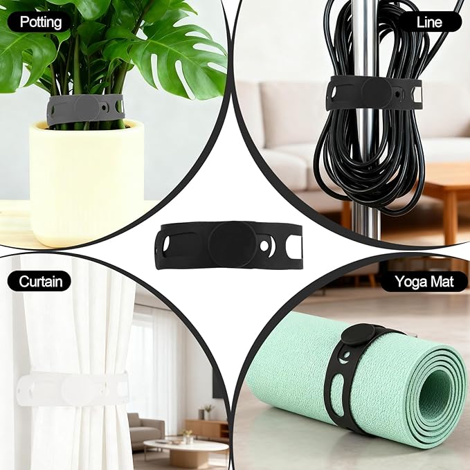 3-Pack Silicone Latch Strap for Slow Cooker Lid, Pot, Bento Box, Adjustable Length and Reusable Elastic Self-Lock Silicone Tie for Bundling or Organizing Curtain, Cords, Yoga Mat, Camping Mat (21 in)