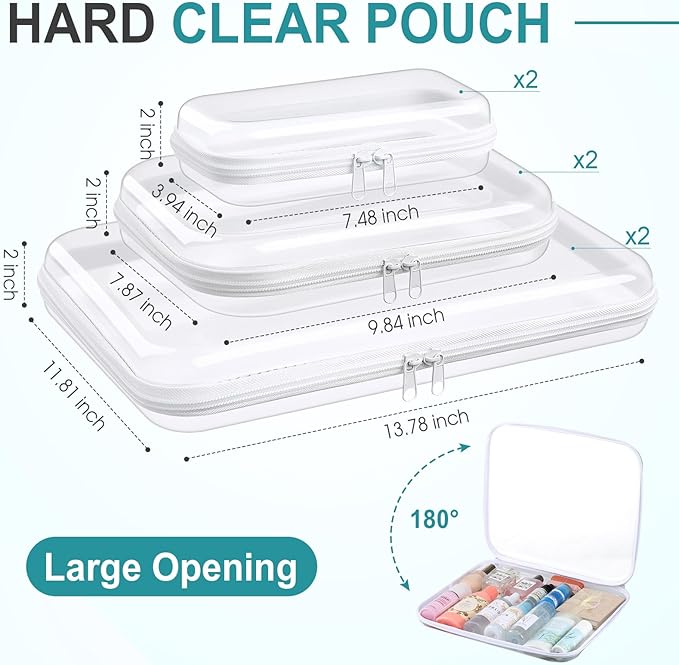Sanwuta 6 Pcs Clear Hard Zipper Case Plastic Zipper Pouches Transparent Makeup Bag Pencil Case Pouches Toiletry Diaper Bag for Travel Toy Storage Organizer Bins(Clear,Three Sizes)