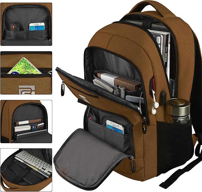 Volher Laptop Backpack,Business Travel Anti Theft Slim Durable Laptops Backpack,Water Resistant College Computer Bag for Women & Men Fits 15.6 Inch Laptop and Notebook-Brown