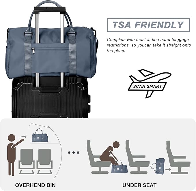 Weekender Duffel Bags for Women, Travel Totes Bag for Airplane, Cute Sports Gym Dance Overnight Luggage Bag with Wet Pocket Shoe Compartment, Carry On Hospital Bag for Labor and Delivery Haze blue