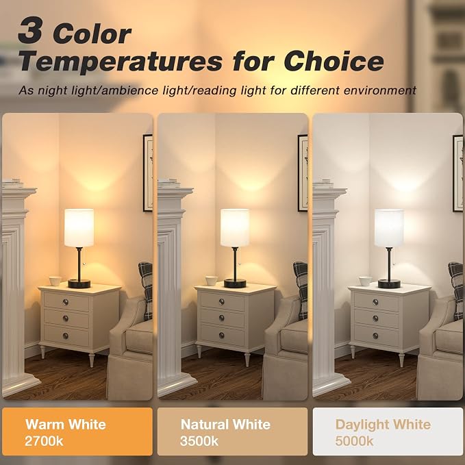Small Bedside Table Lamp for Bedroom - Desk Lamp with USB Ports for Dorm | USB A+C Ports, AC Outlet, 3 Color Temperatures, LED Bulb Included, 14" Night Stand Lamp
