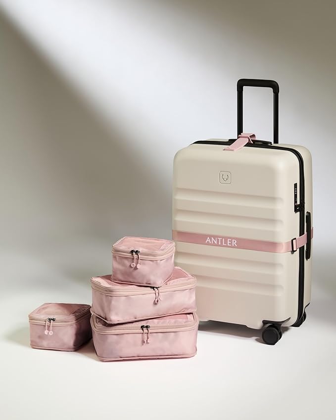 ANTLER - Compression Packing Cubes for Travel, Luggage Organiser for Suitcases or Bags, Travel Accessories, Set of 4, Moorland Pink