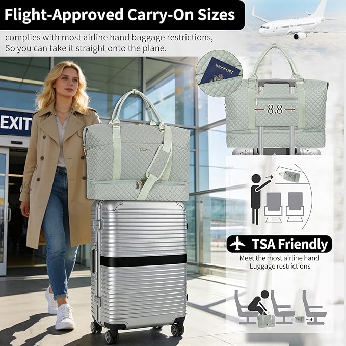 Weekender Bag, Large Travel Duffel Bag for Women, Carry on Overnight Bag with Shoe Compartment and Toiletry Bags