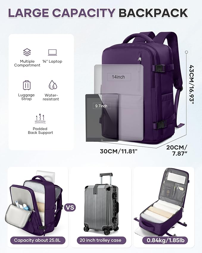 WONHOX Large Travel Backpack Carry on Flight Approved Laptop Work Business Backpack for Women Men Mochila de Viaje