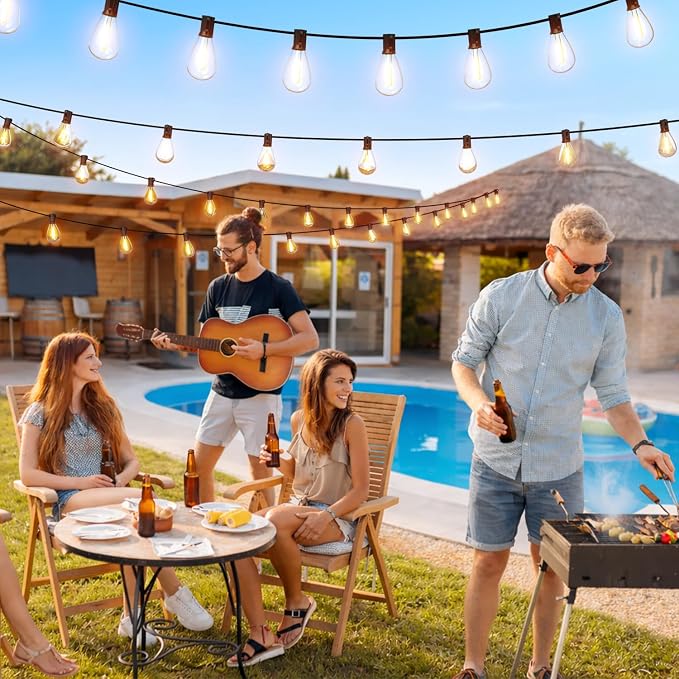 70FT Outdoor String Lights with Remote & Dimmable, 24+1 Shatterproof Waterproof Bulbs, Dimmable Outside Hanging Patio Lights for Backyard, Porch, Deck, Garden 2200K Warm Yellow