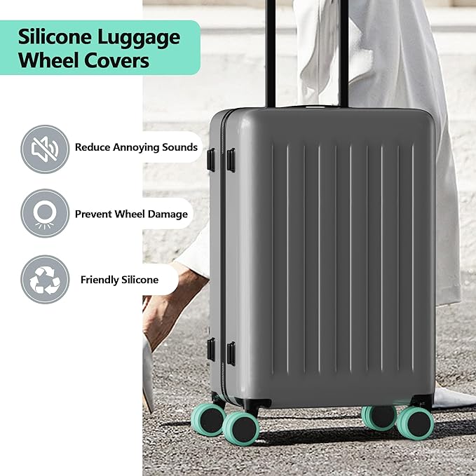 AWINNER 8 Pack Luggage Wheels Covers - Silicone Luggage Wheel Protector Covers for most 8 Spinner Wheel Suitcases or Office Chair Caster,Durable,Mute and Shock Absorption (Cyan)