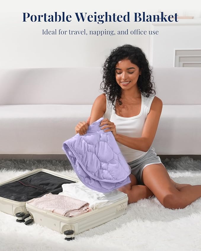 Kivik 7lbs Weighted Lap Blanket for Adults, Ultra Soft Weighted Lap Pad, Small Cozy Heavy Blankets for Sleeping & Relaxing, Machine Washable, Light Purple, 24 x 29 Inches