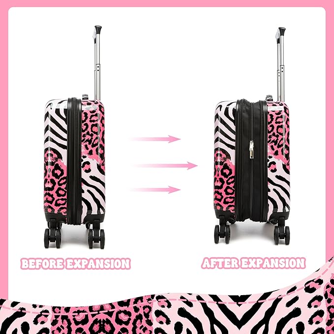 Kid's Luggage Set 2 Piece Suitcase Set Hardside Luggage with Spinner Wheels Girls Carry on Toddler Travel Rolling Suitcase with Neck Pillow Airline Approved