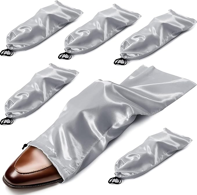 Ersmak 6 Pack Shoe Bags for Travel - Satin Shoe Bag with Drawstring - Grey Shoe Storage Bags for Protecting Storage Shoes - 17.7 x 7.9 In
