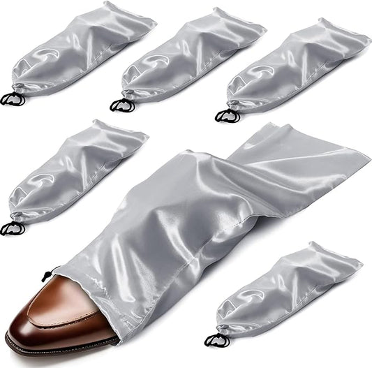 Ersmak 6 Pack Shoe Bags for Travel - Satin Shoe Bag with Drawstring - Grey Shoe Storage Bags for Protecting Storage Shoes - 17.7 x 7.9 In