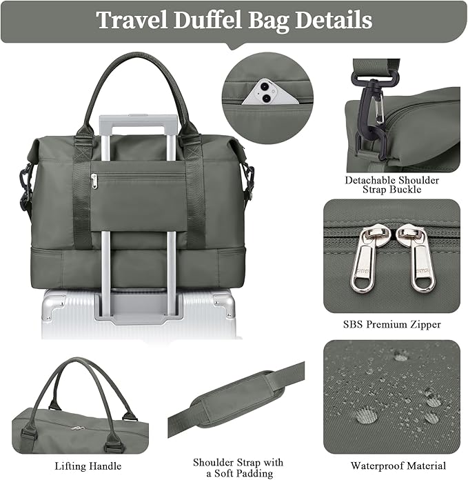 Weekender Bags for Women,Personal Item Travel Bag with Shoes Compartment,Overnight Travel Duffel Bag with Toiletry Bag