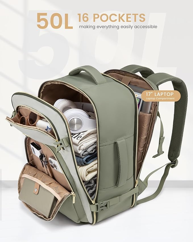 LOVEVOOK Travel Essentials Carry on Backpack 50L Travel Backpack for Women Men,Waterproof TSA Personal Item Travels Bag Airline Flight Approved,Large Carry on Luggage Laptop Backpack with Packing Cube