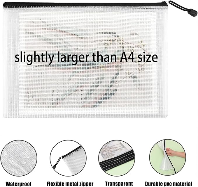 EOOUT 32pcs A4 Zipper Pouch Bags, Mesh Pouch Bags with Labels for Board Games & Puzzles Supplies, Waterproof Document Zipper Cases for School Toys Office Cosmetics Travel Storage,Black