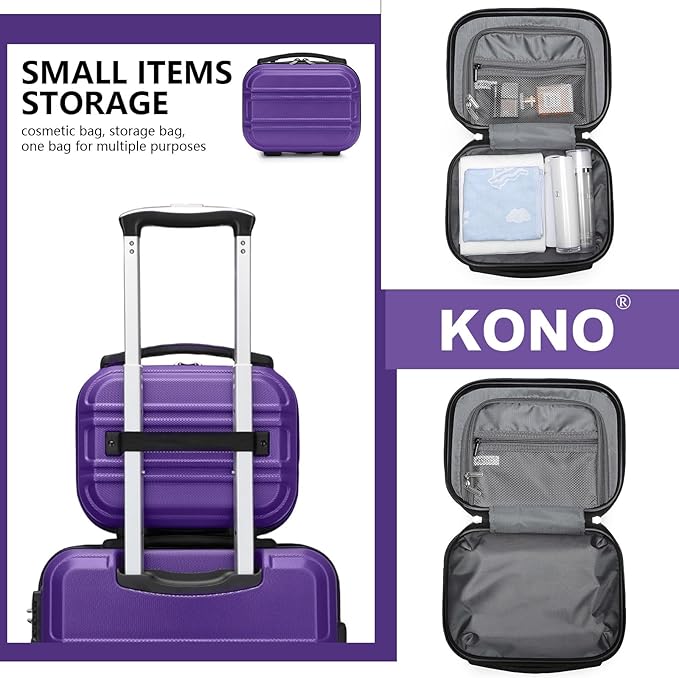 Kono Carry On Luggage Set Airline Approved Lightweight PC+ABS Carry On Suitcase with TSA Lock Spinner Wheels Durable Luggage Hardside Purple