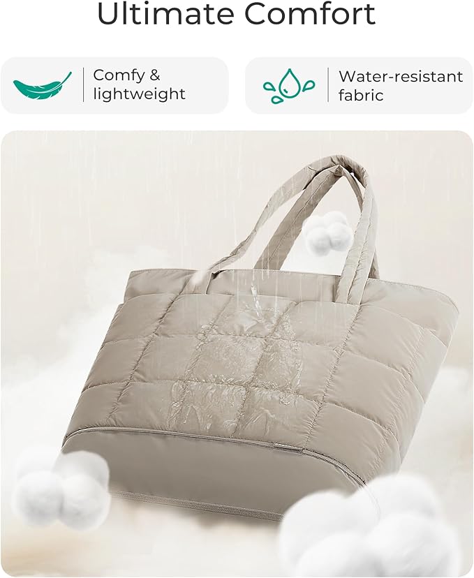 BAGSMART Expandable Tote Bag for Women, Puffer Work Tote Handbag, Quilted Carry On Bag for Travel Gym