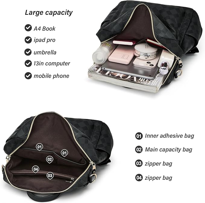 Makes Backpack Purse for Women PU Leather Travel Satchel Handbag Convertible Design Bag with Purse 2 Piece