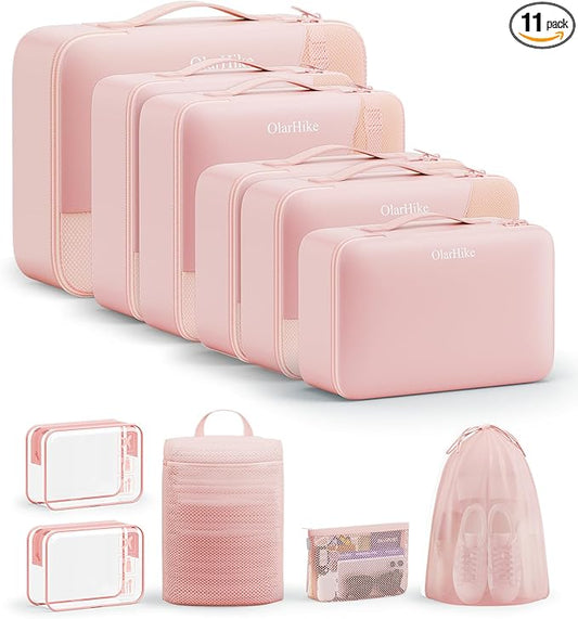 11 Set Packing Cubes for Travel, Gifts for Women Mom Kids, TSA Approved Bags for Makeup, Cosmetic, Toiletry, Suitcase Organizers for Checked Luggage, Cruise Essentials, Airplane Accessories, Pink