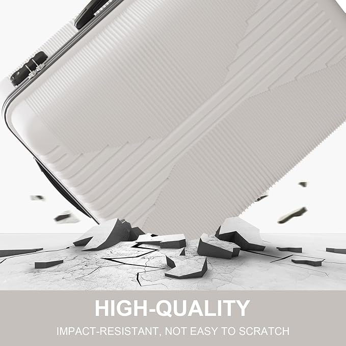 Karl home 24" Check-in Luggage, PP Hardside Checked Medium Suitcase with Wheels, Waterproof Durable Rolling Luggage with Built-in Lock for Travel Business, White