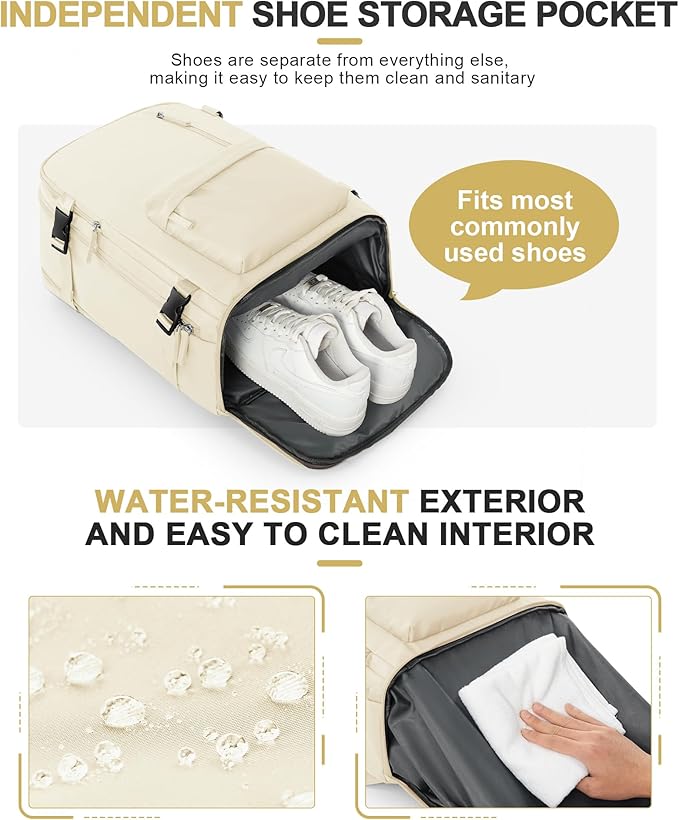 VGCUB Travel Backpack for Women Men for Spirit Airlines Personal Item Bag 18x14x8 Inches Laptop College Waterproof Carry on Flight Approved Work Backpack Mochila de Viaje,Beige
