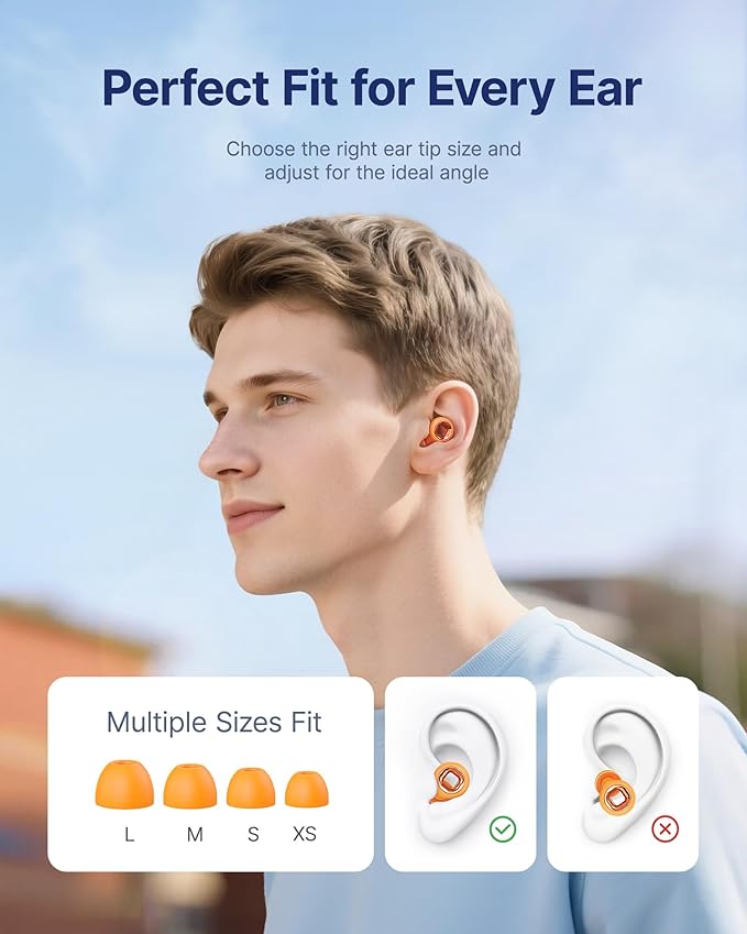 Ear Plugs for Sleeping Noise Cancelling, 45dB Reusable Earplugs for Noise Reduction, Hearing Protection Ear Plugs with 8 Ear Tips, Soft Silicone Earplugs for Sleep, Concerts, Snoring, Study (Orange)