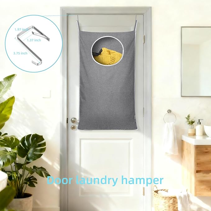 KEEPJOY 2Pack Space-Saving Hanging Laundry Bag, Door Laundry Hamper with 2 Different Types of Hooks, 30x20 Inch Oxford Fabric Laundry Storage Bag for Dirty Clothes (Grey-2Pack)
