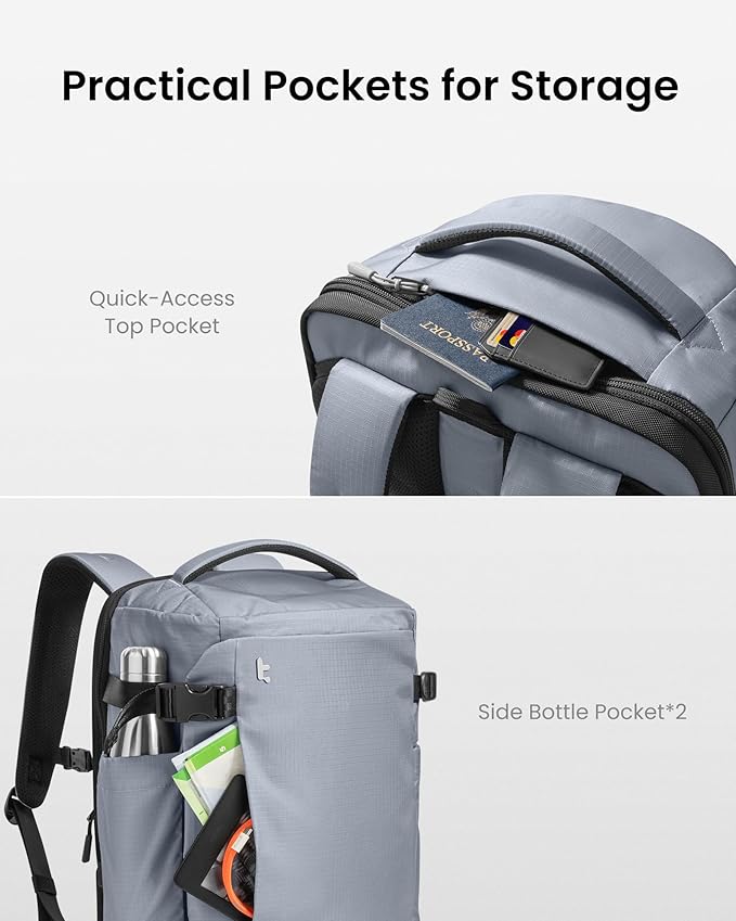 tomtoc Travel Backpack 28L, TSA Friendly Flight Approved Carry-on Luggage, Personal Item Travel Bag, Water-resistant Lightweight Business Rucksack, Durable Bag Fits 16 Inch Laptop