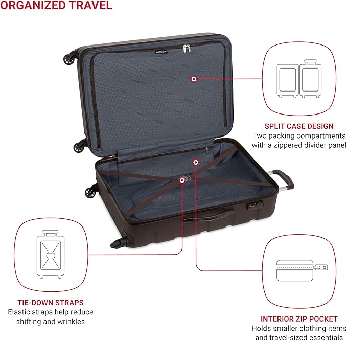 SwissGear 7366 Signature Hardside Expandable Luggage with Spinner Wheels, TSA Lock, Chocolate, Checked-Large 27-Inch