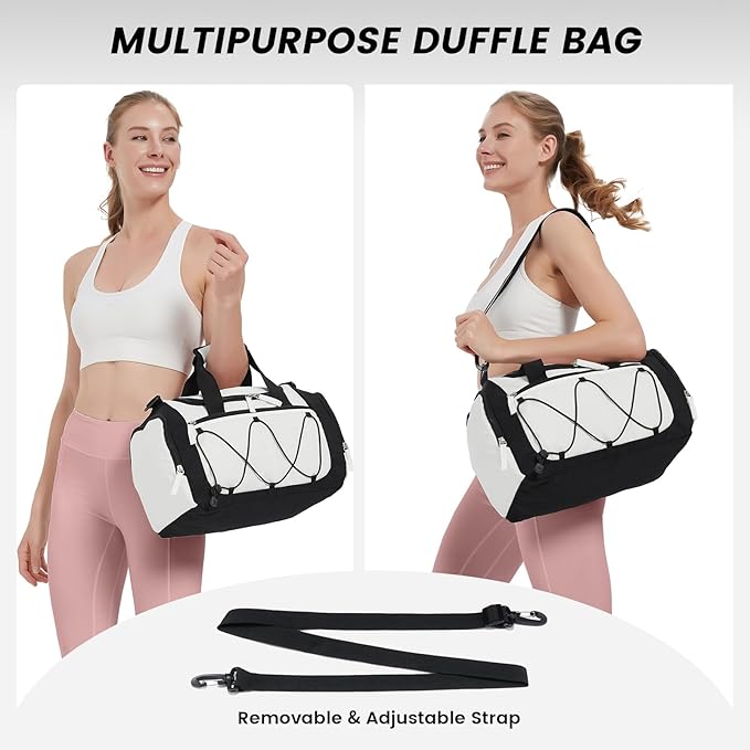 Vorspack Gym Bag for Women - 15 Inches Small Duffle Bag for Travel Lightweight Duffel Bag Personal Item Travel Bag Weekender Bag for Travel Sports Gym - Beige