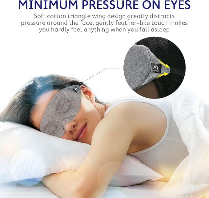 Mavogel Cotton Sleep Eye Mask - Updated Design Light Blocking with Adjustable Nose Bridge, Soft and Comfortable Night Eye Mask for Men Women, Eye Blinder for Shift Work, Includes Travel Pouch, Grey