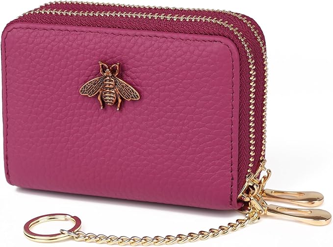 imeetu RFID Credit Card Holder, Small Leather Zipper Card Case Wallet for Women