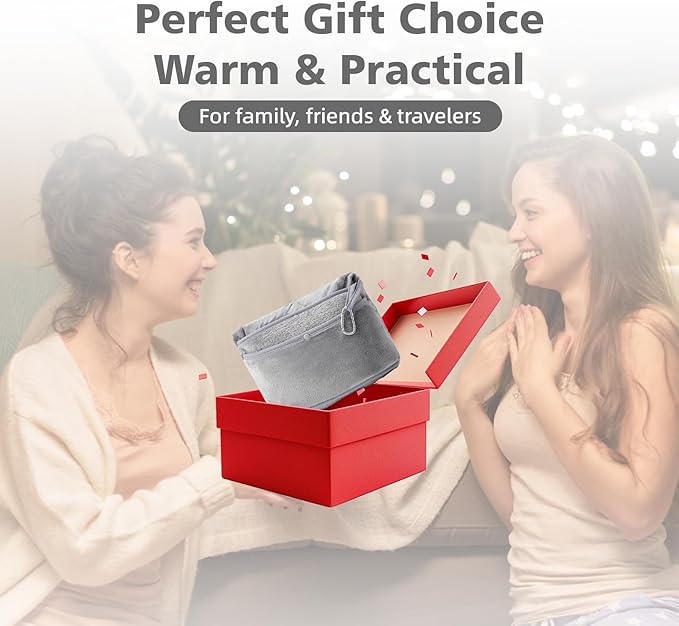 Travel Blanket with Carry Bag, Lightweight Wearable Airplane Blanket, Soft Packable Throw for Travel & Office Light Grey