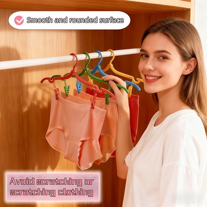 Foldable Hangers 4 Pack - Travel Hangers Collapsible Space Saving, Non-Slip Clothes Hangers with Removable Clips for Suitcase, Camping, Business Trips & Home Closet Organization Four Colors