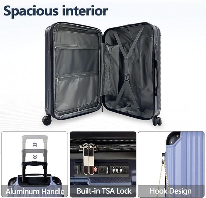 OUZZO Luggage Sets 2 Piece Expandable 20/24 Inch Suitcase with Double Spinner Wheels Lightweight ABS+PC Hardshell Travel Suitcase Sets with TSA Lock USB Port Business & Family Trips