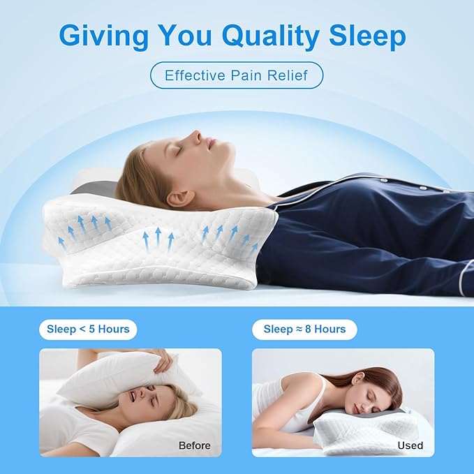 Neck Pillow - Memory Foam Pillow for Side, Back & Stomach Sleepers with Ergonomic Support, Cervical Neck Pillow for Neck Pain Relief, Dreamers Relief Pillow for Office, Travel & Home