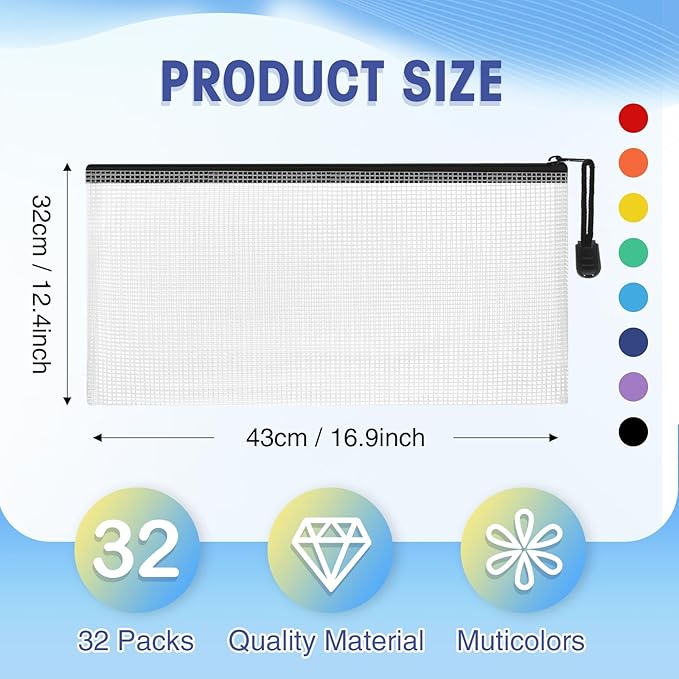 Jetec 32 Pcs Mesh Zipper Bags Toy Storage Bikini Organizer Bag Bolsas Para Guardar Trajes De Bano Waterproof Zipper Reusable Pouch Puzzle Multipurpose for Storage Office(Sweet Color,9.5 x 4.5 Inch)