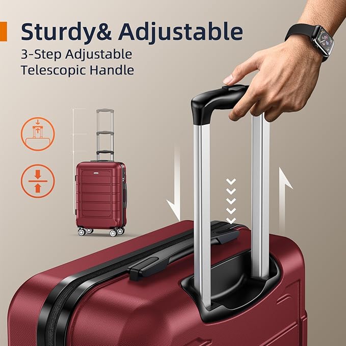 SHOWKOO Luggage Sets 3 Piece Expandable 100% PC Durable Hardshell Suitcase with Wheels TSA Lock Lightweight Wine Red