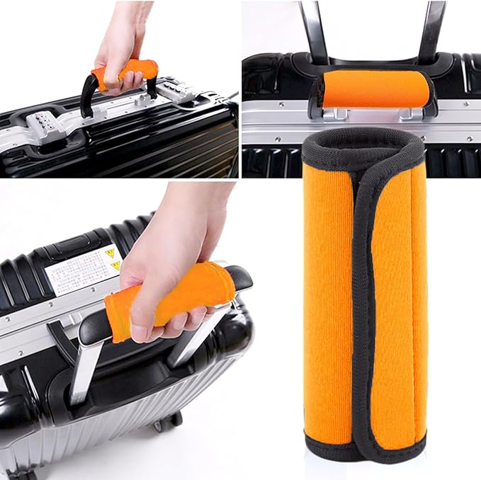 2 Pack Luggage Handle Wraps, Soft Handle Covers for Suitcase, Handle Wrap for Carry On/Bag, Travel Accessories for Luggage (Orange)