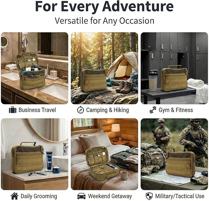 Mens Toiletry Travel Bag, Tactical Toiletry Bag for Men, Bathroom Hanging Travel Toiletry Bag for Men Shaving Hygiene Bag Travel Toiletry Organizer Short Trips Bag, Brown