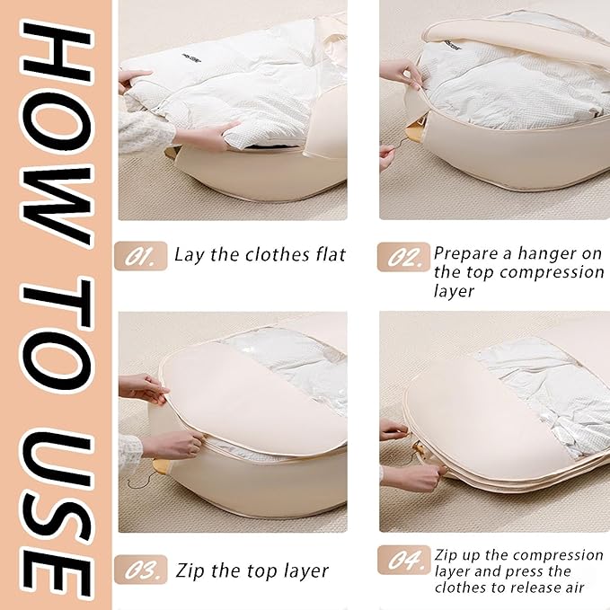 2025 Space Saving Hanging Garment Bag with Self Compression Zipper, Transparent Visibility Space Saving Hanging Protector for Down Coat with Self Compression Zipper (Extra Large)