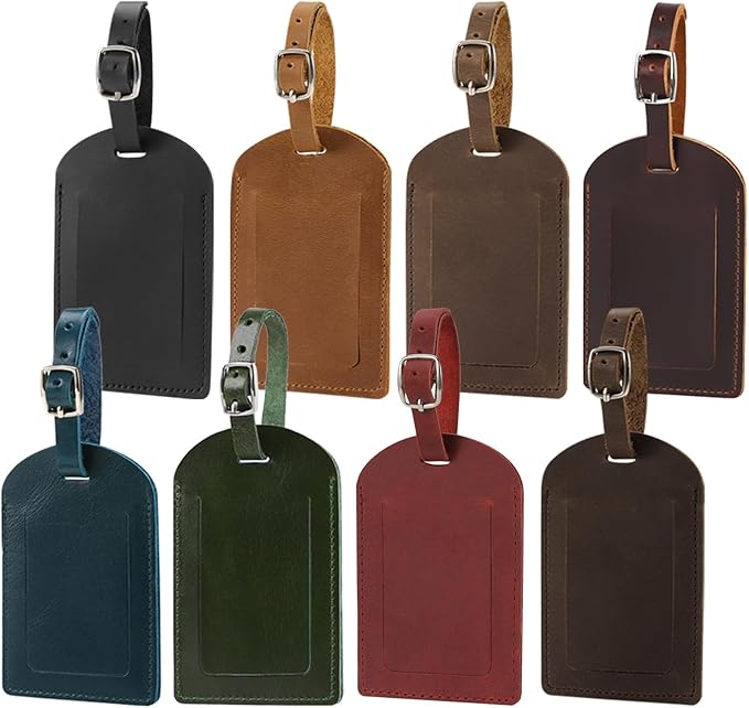 Ringsun Genuine Leather Luggage Tag for Suitcases ID Tags Bag Tags for Luggage (8 Pack, All Color)