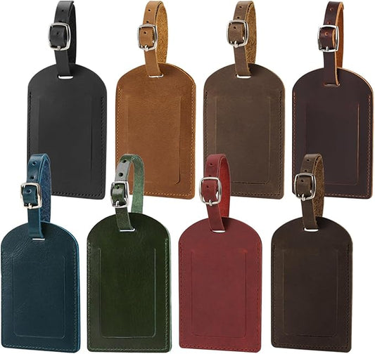 Ringsun Genuine Leather Luggage Tag for Suitcases ID Tags Bag Tags for Luggage (8 Pack, All Color)