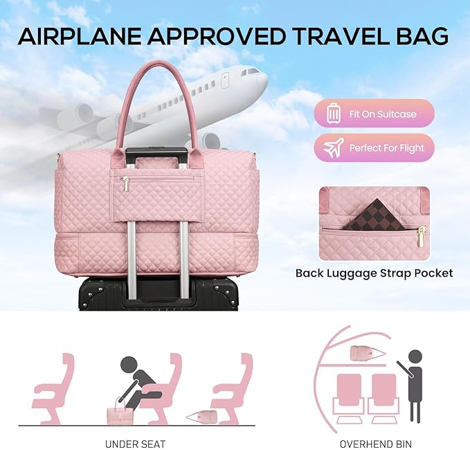 Letter Weekender Bags for Womens - Duffle Bag with Shoe Compartment Personalized Overnight Bag with Toiletry Bag Duffel Bags for Gym Hospital Bags Gift for Women Pink (Letter K)