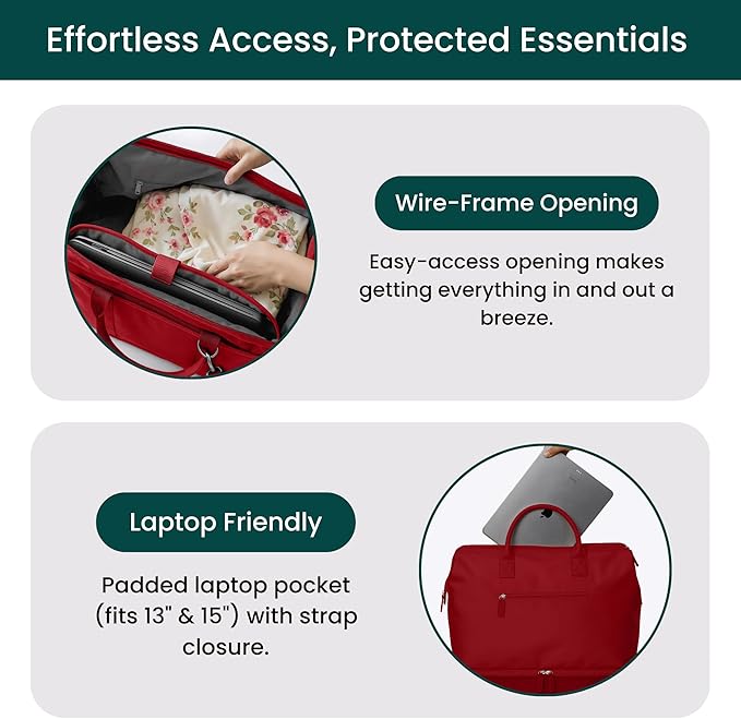 NOBL Travel Weekender Bag for Women & Men, Large Duffel Carry-On Tote with Trolley Sleeve, Separate Shoe Compartment & Laptop Pocket, Leather Overnight Bag for Airplane, Gym, Road Trips - Cherry Red