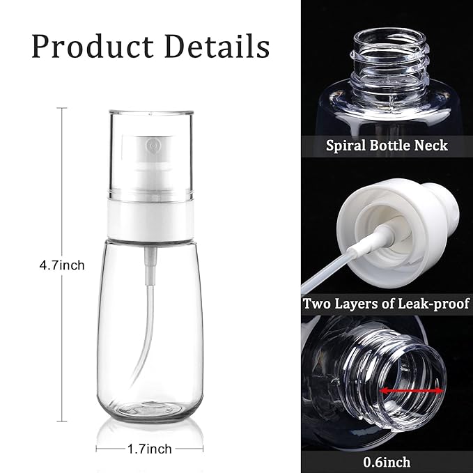 Cosywell Travel Spray Bottle TSA Approved 2oz 60ml 3 Pack Leak Proof Fine Mist Spray Bottles Empty Plastic Refillable Spray Bottle for Perfume Essential Oils Toners Rose Water Cosmetics(3Clear)