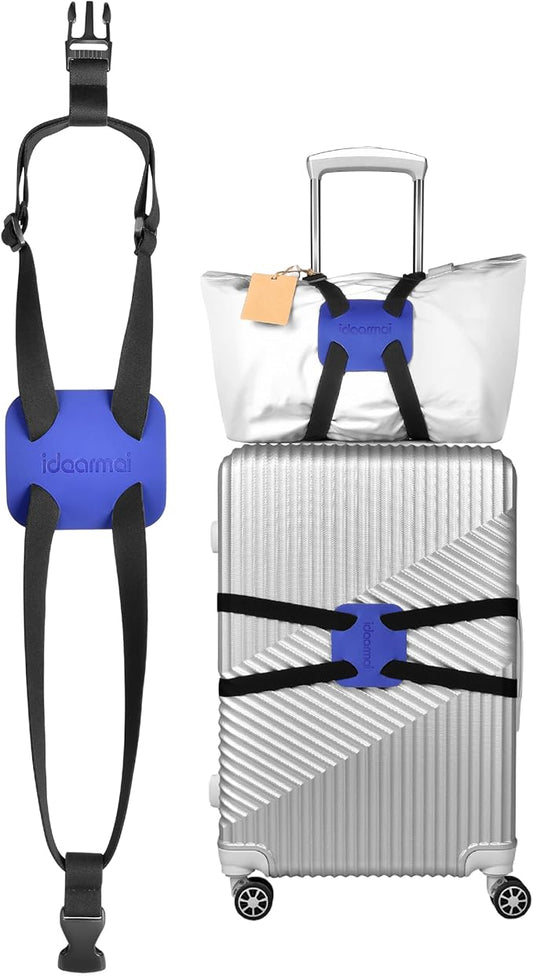 Luggage Straps Bag Bungee for Luggage， High Elastic Suitcase Adjustable Belt Bag Bungees with Buckles (Black/Blue)