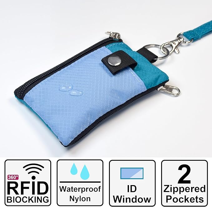 CHENSPRX Minimalist RFID Blocking Small Wallet with ID Window,WaterResistant Zip Id Case Wallet with Lanyard Keychain for Cards,Cash,Travel,Women,Men