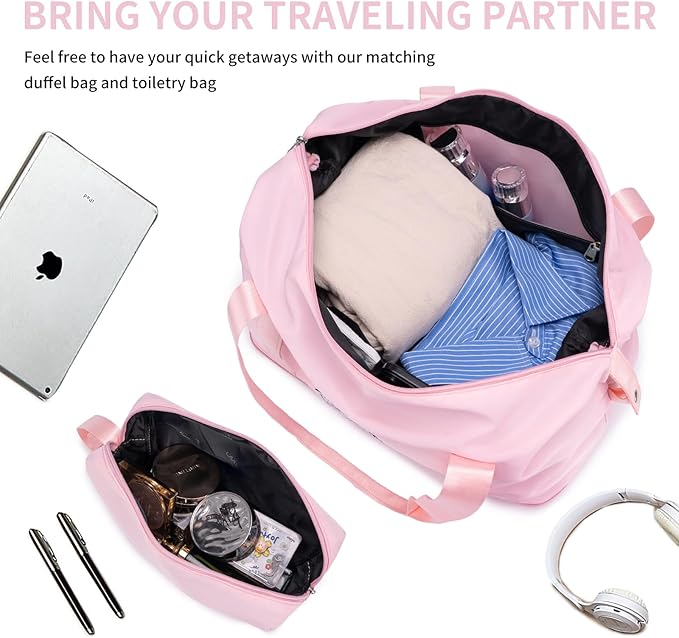 LARVENDER Carry On Luggage Set 22x14x9 Airline Approved, Expandable 20 Inch Carry-On Suitcases With Wheels, Lightweight Luggage Sets 3 Pieces With Duffel Bag, Light Pink